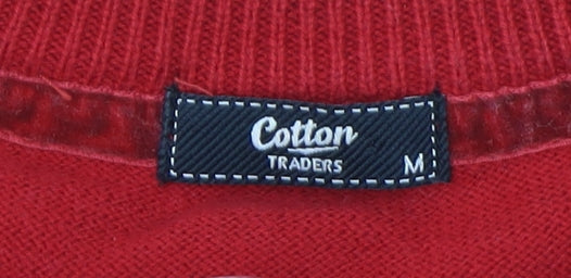 Cotton Traders Men's Red V-Neck Pullover Jumper Size M
