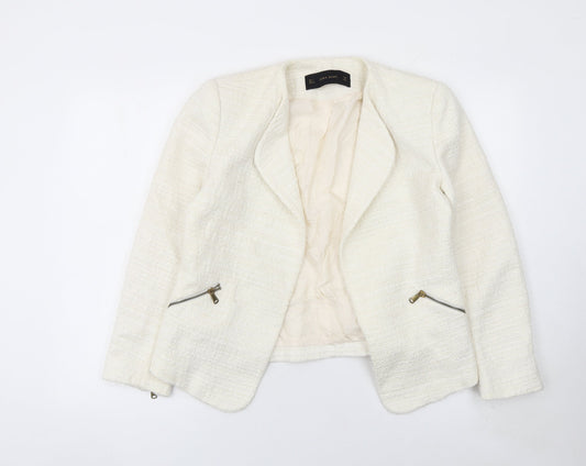 Zara Basic Women’s Ivory Bouclé Blazer Jacket L Lined Tailored Fit