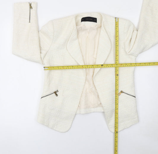 Zara Basic Women’s Ivory Bouclé Blazer Jacket L Lined Tailored Fit