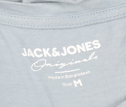 Jack & Jones Men Blue M Basic Cotton Short Sleeve T-Shirt