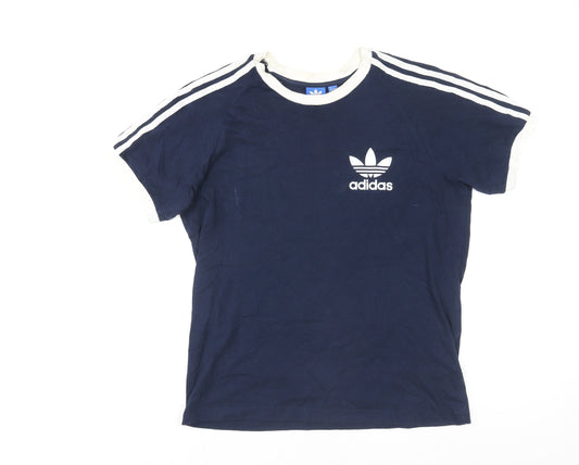 adidas Women Blue Short Sleeve Crew Neck Sports T-Shirt Size M