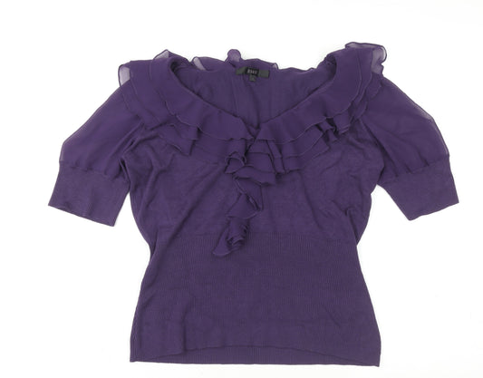 Coast Women's Purple Ruffle V-Neck Tunic Blouse Size 16