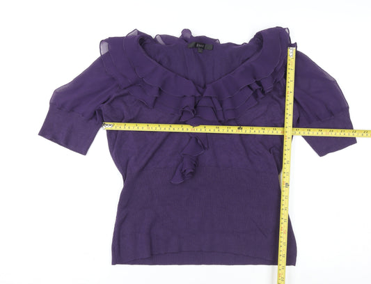 Coast Women's Purple Ruffle V-Neck Tunic Blouse Size 16