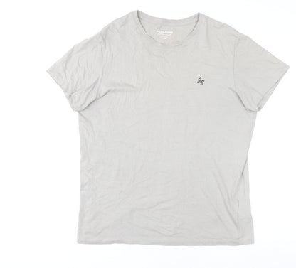 Jack & Jones Men's Grey Cotton Crew Neck T-Shirt Size M