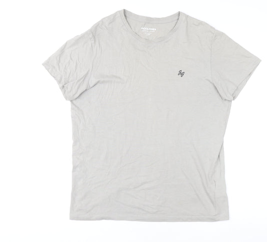 Jack & Jones Men's Grey Cotton Crew Neck T-Shirt Size M