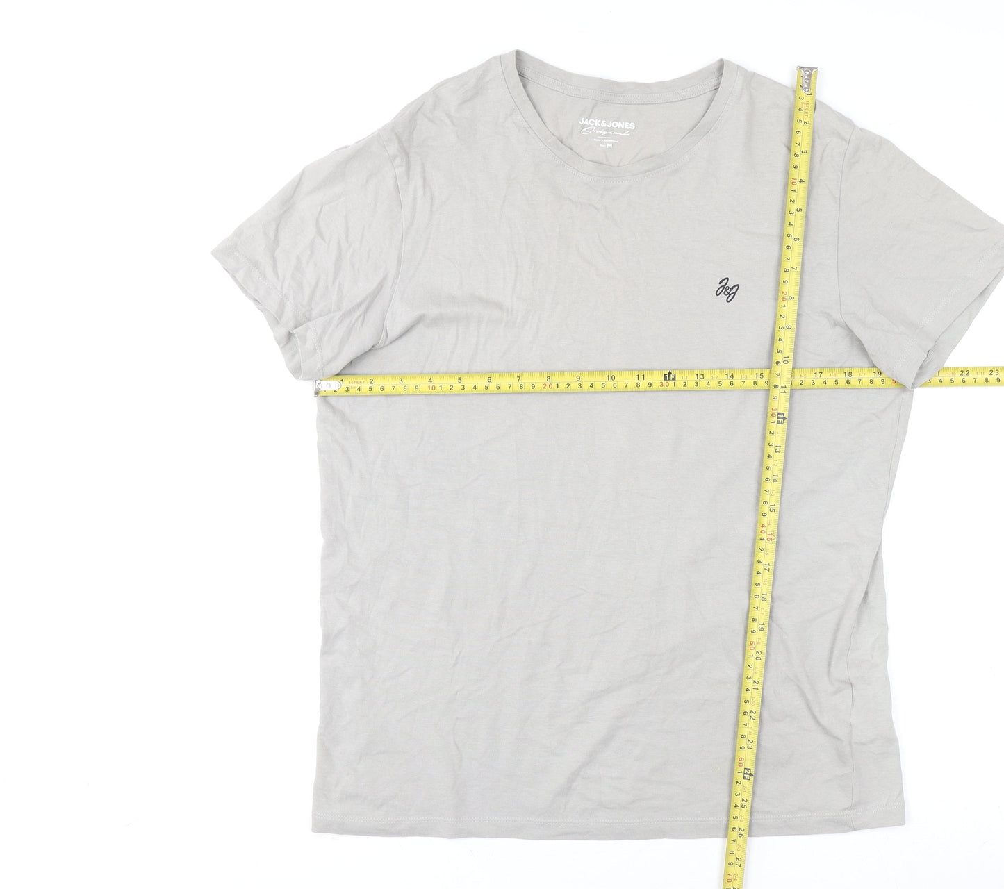 Jack & Jones Men's Grey Cotton Crew Neck T-Shirt Size M