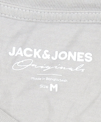 Jack & Jones Men's Grey Cotton Crew Neck T-Shirt Size M