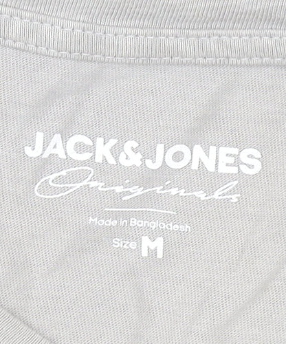 Jack & Jones Men's Grey Cotton Crew Neck T-Shirt Size M