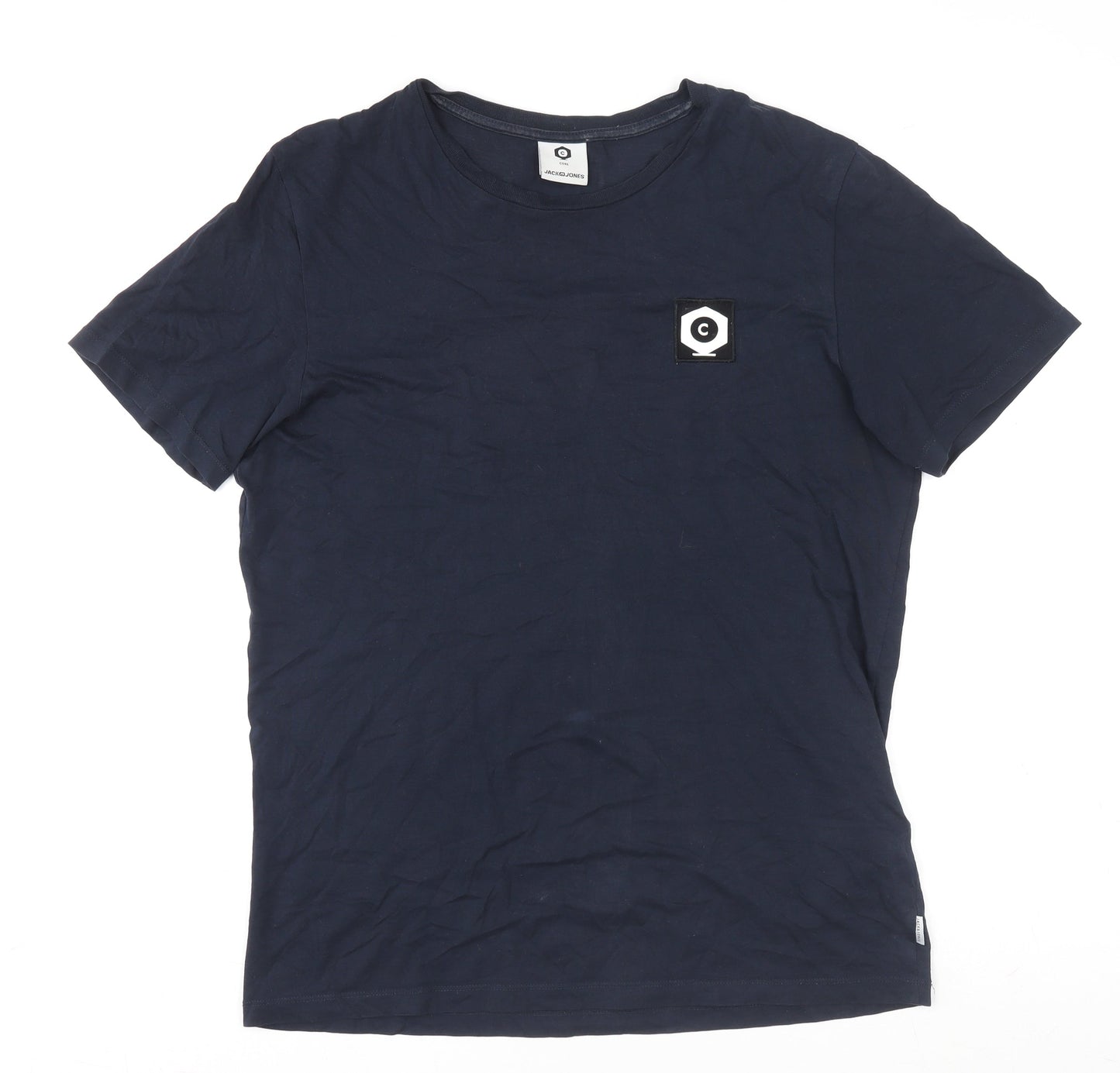 Jack & Jones Men Blue Core Basic Cotton Crew Neck T-Shirt Size M