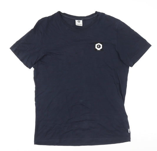 Jack & Jones Men Blue Core Basic Cotton Crew Neck T-Shirt Size M