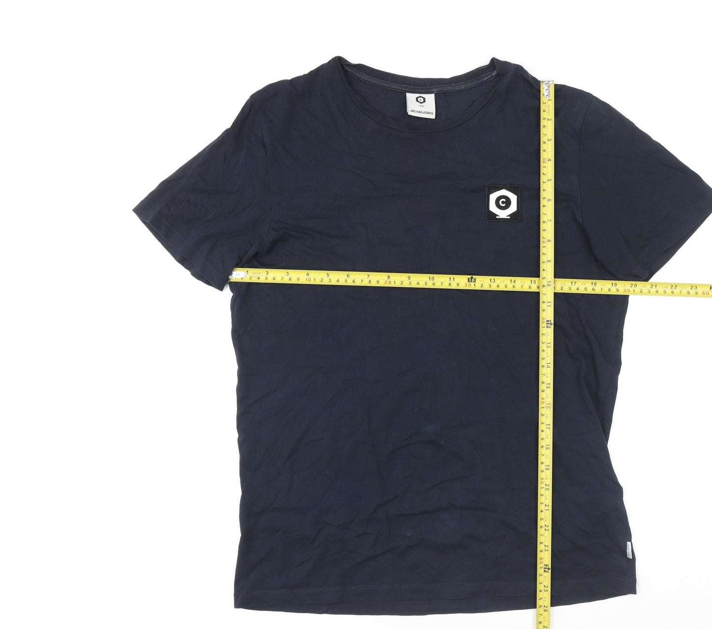 Jack & Jones Men Blue Core Basic Cotton Crew Neck T-Shirt Size M