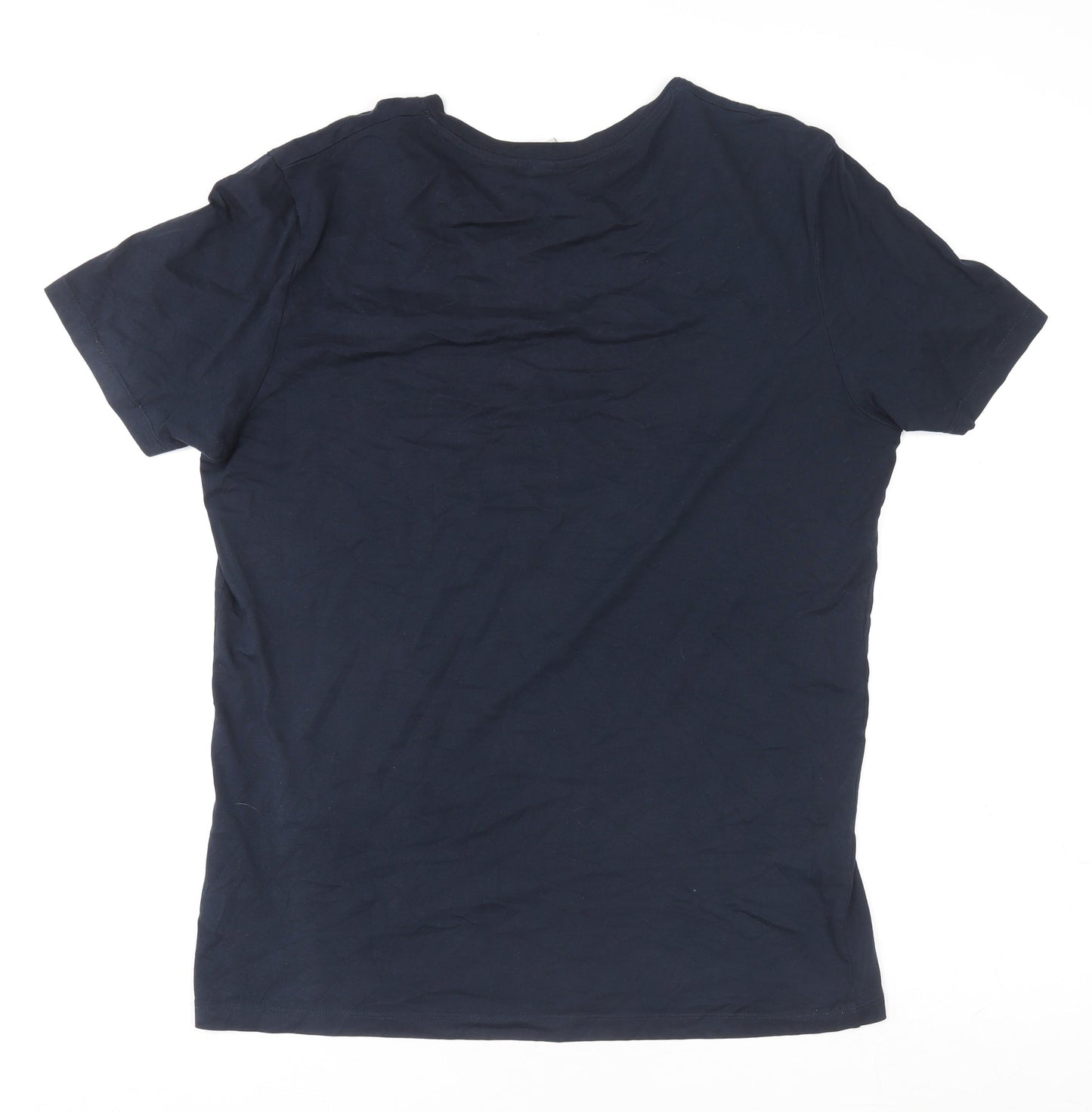 Jack & Jones Men Blue Core Basic Cotton Crew Neck T-Shirt Size M