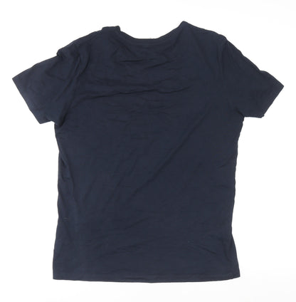 Jack & Jones Men Blue Core Basic Cotton Crew Neck T-Shirt Size M