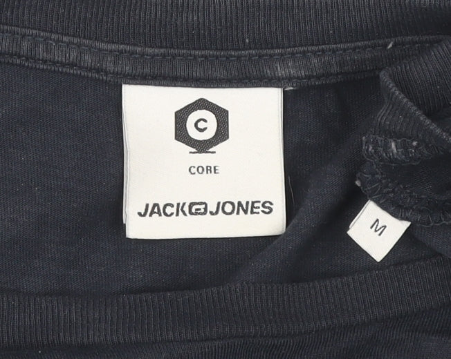 Jack & Jones Men Blue Core Basic Cotton Crew Neck T-Shirt Size M