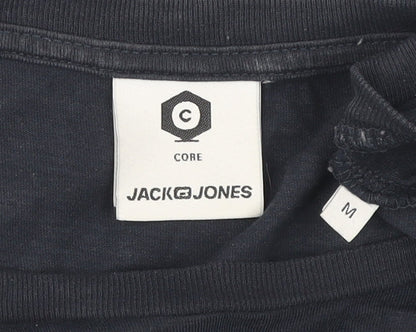 Jack & Jones Men Blue Core Basic Cotton Crew Neck T-Shirt Size M
