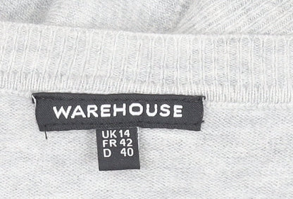 Womens UK Size 14 Warehouse Grey Jersey T-Shirt