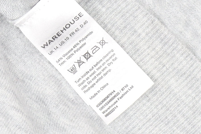 Womens UK Size 14 Warehouse Grey Jersey T-Shirt