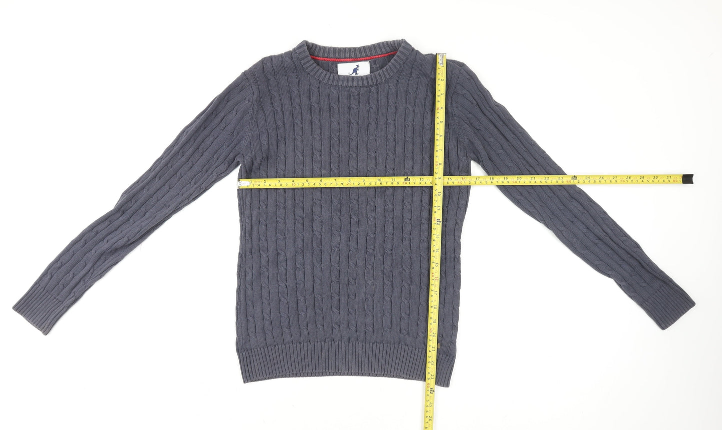 Kangol Womens Grey Cable-Knit Cotton Crew Neck Jumper Size 14