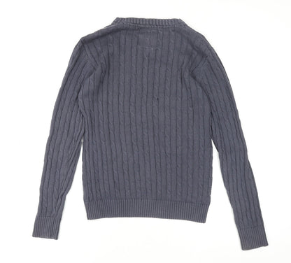 Kangol Womens Grey Cable-Knit Cotton Crew Neck Jumper Size 14