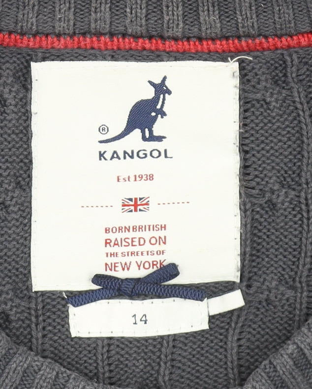 Kangol Womens Grey Cable-Knit Cotton Crew Neck Jumper Size 14