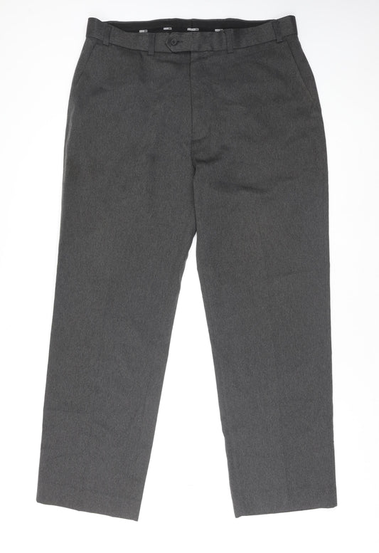 Henri Ross Men's Grey 38W 31L Classic Polyester Dress Trousers