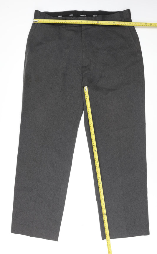 Henri Ross Men's Grey 38W 31L Classic Polyester Dress Trousers