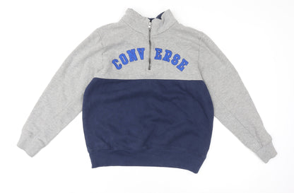 Converse Teens Grey Blue 1/4 Zip Fleece Logo Jumper L