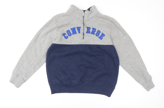 Converse Teens Grey Blue 1/4 Zip Fleece Logo Jumper L
