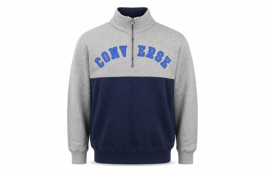 Front view of Converse Teens Grey Blue 1/4 Zip Fleece Logo Jumper L