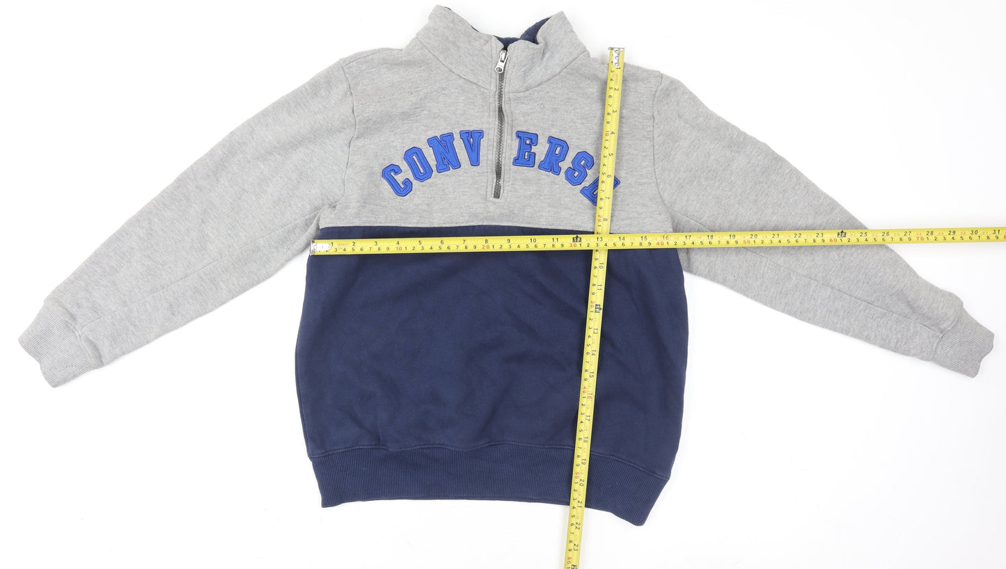 Converse Teens Grey Blue 1/4 Zip Fleece Logo Jumper L