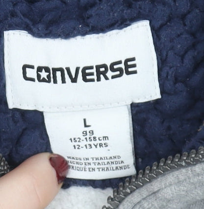 Converse Teens Grey Blue 1/4 Zip Fleece Logo Jumper L