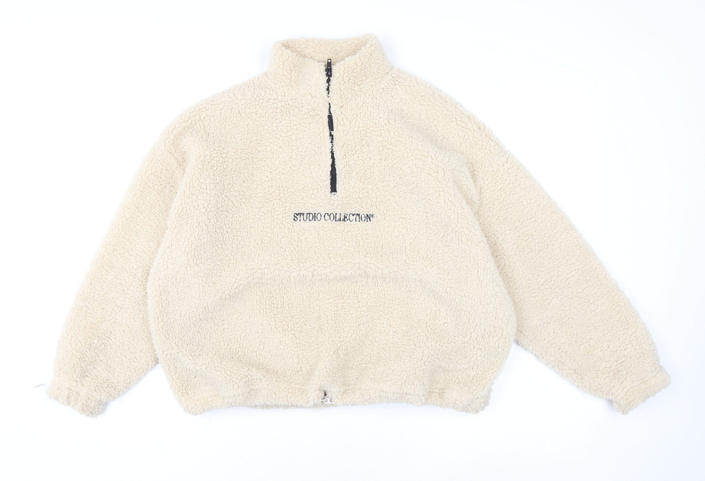 Boohoo Women Beige XS 1/4 Zip Fleece Pullover Sweatshirt