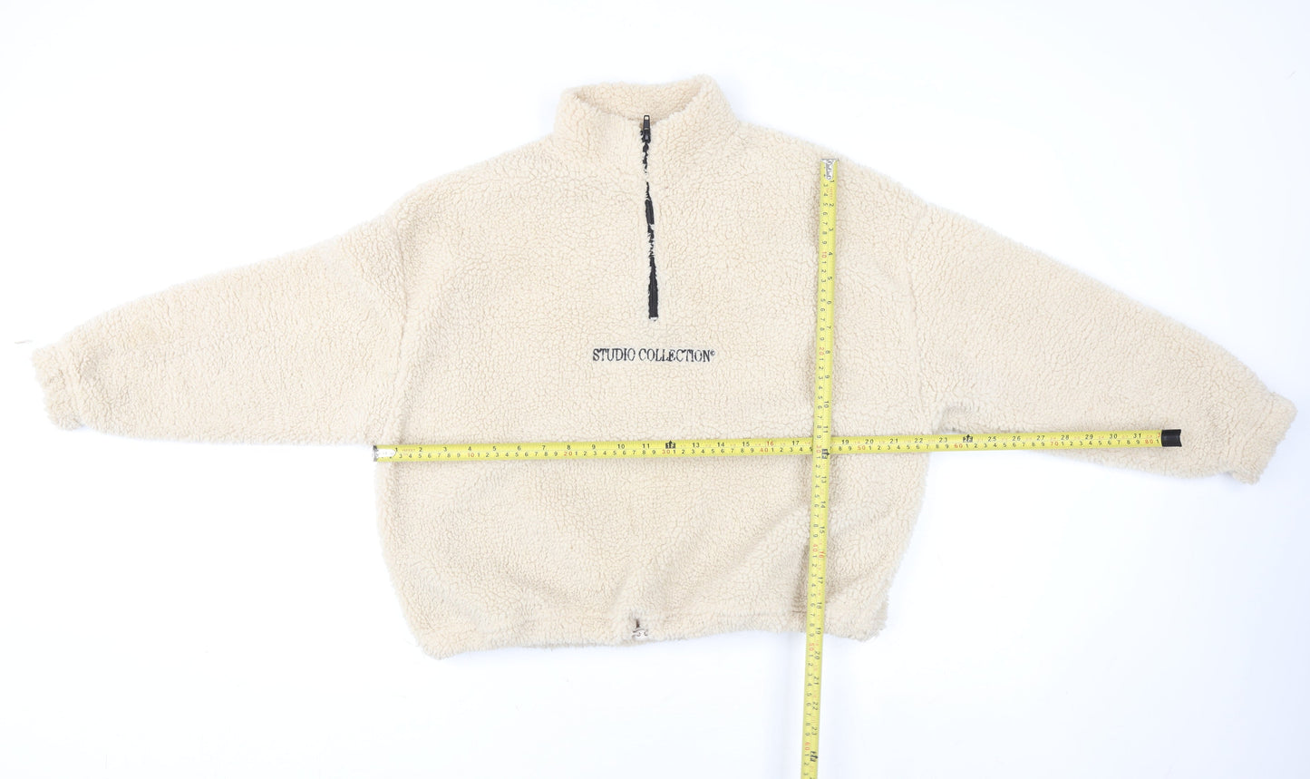 Boohoo Women Beige XS 1/4 Zip Fleece Pullover Sweatshirt