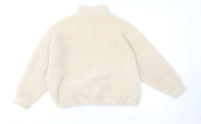 Boohoo Women Beige XS 1/4 Zip Fleece Pullover Sweatshirt