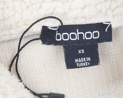 Boohoo Women Beige XS 1/4 Zip Fleece Pullover Sweatshirt