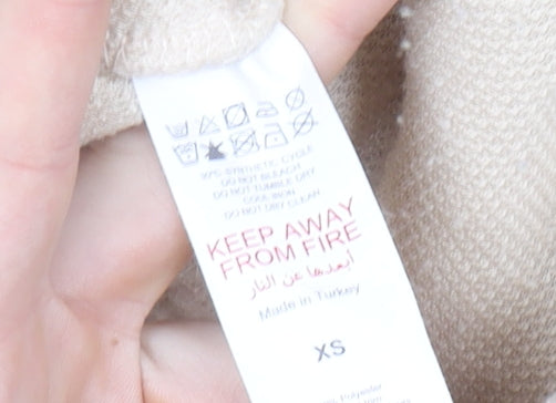 Boohoo Women Beige XS 1/4 Zip Fleece Pullover Sweatshirt