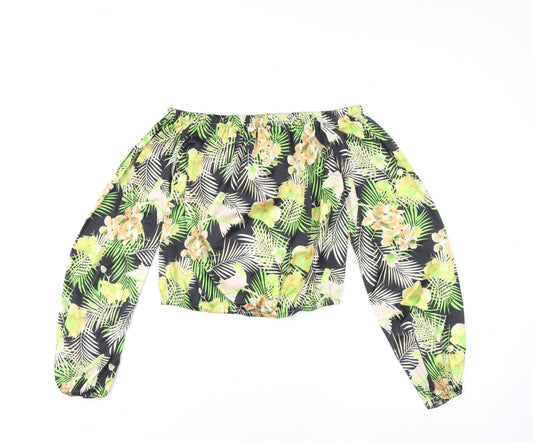 Boohoo Womens Multicoloured Off Shoulder Tropical Cropped Blouse Size S