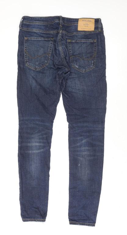Jack & Jones Men Blue Slim Spray On Tom Skinny Distressed Jeans 32W 32L