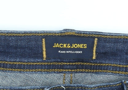 Jack & Jones Men Blue Slim Spray On Tom Skinny Distressed Jeans 32W 32L