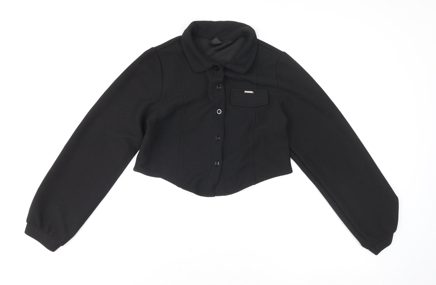 Womens UK Size M Dazy Black Cropped Button-Up