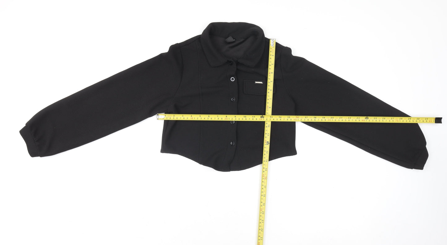 Womens UK Size M Dazy Black Cropped Button-Up