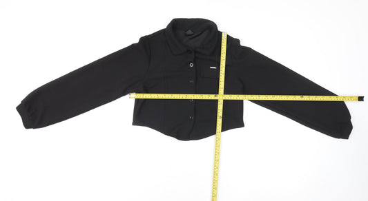 Womens UK Size M Dazy Black Cropped Button-Up