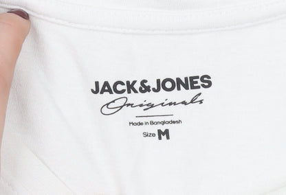 Jack & Jones Mens White Cotton Basic T-Shirt Size M Short Sleeve