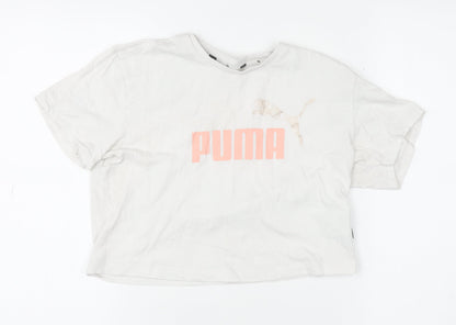 Puma Girls Ivory Cropped Logo T-Shirt 9-10 Years Short Sleeve Cotton