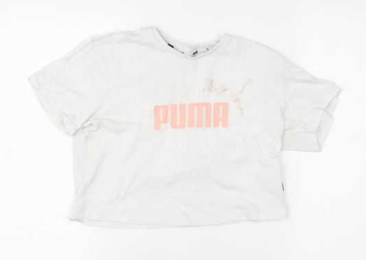 Puma Girls Ivory Cropped Logo T-Shirt 9-10 Years Short Sleeve Cotton
