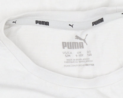 Puma Girls Ivory Cropped Logo T-Shirt 9-10 Years Short Sleeve Cotton