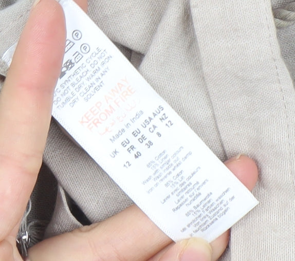 PrettyLittleThing Women Beige Linen Blend Wrap Fringe Shorts UK 12