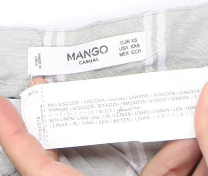 Mango Women Beige Striped Linen Viscose Tie Front Sleeveless Playsuit XS