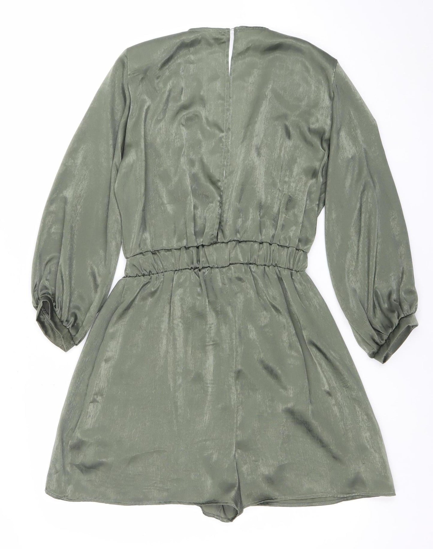 Zara Women Khaki Green Long Sleeve V-Neck Playsuit Size 8 Polyester