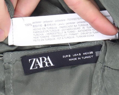 Zara Women Khaki Green Long Sleeve V-Neck Playsuit Size 8 Polyester